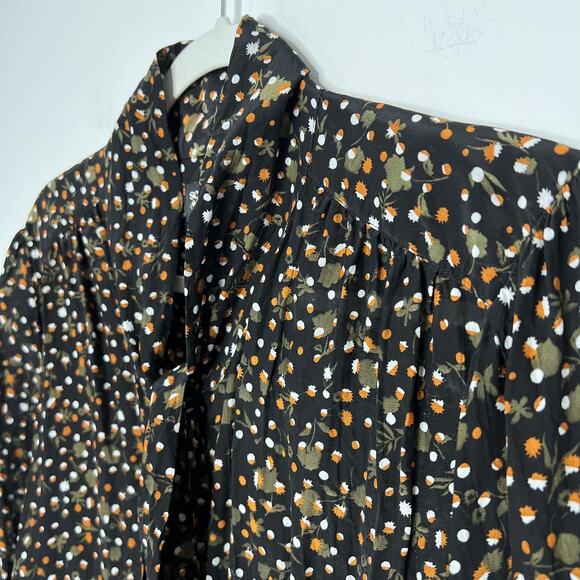Scotch & Soda Shirt Womens Large Black Fall Print Acorn 100% Viscose Button Up‎ - Picture 9 of 16